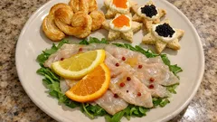 Fiskförrättstris till jul och nyår: frasiga ventagli, romstjärnor och svärdfisk