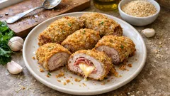 Fyllda fläskskivor i ugn – krispig panering och smält ost på 15 minuter