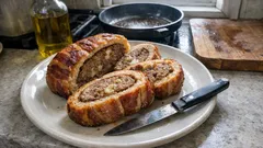 Polpettone i bröd med pancetta – italiensk köttfärslimpa som blir extra saftig