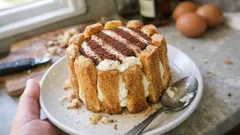 Charlotte på pandoro utan ugn – len mascarponekräm och kakao på toppen