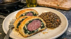 Cotechino i smördeg med krämig spenat – en festlig nyårsrätt som skivas enkelt