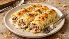 Krämiga cannelloni med svamp och skinka – gratineras gyllene i ugnen